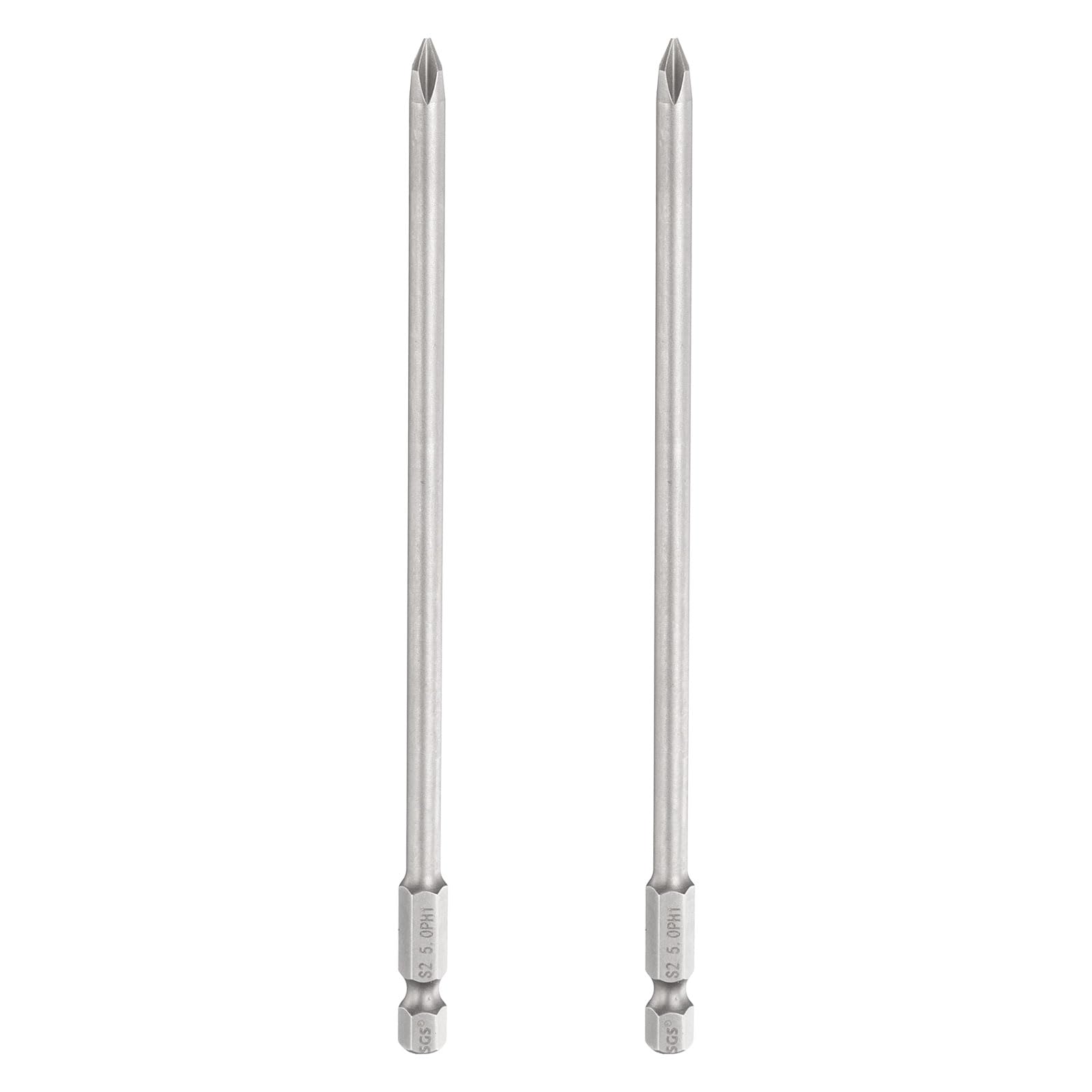 sourcing map 2pcs #1 Phillips Screwdriver Bit PH1 1/4" Hex Shank 6" (150mm) Long 5mm Rod Magnetic Cross Head Drill Bits S2 Steel Industrial Screw Driver Bit for Electric Power Tools, Gray