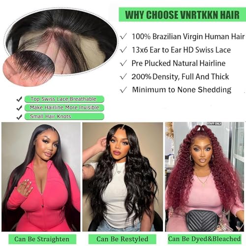 Image of Vnrtkkn 32 Inch 13x6 HD Transparent Deep Wave Lace Front Wigs Human Hair 200 Density Pre Plucked Deep Wave Wig Glueless Wigs Human Hair Lace Frontal Wigs 12A Curly Human Hair Wig for Women