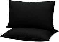 Gooeb Ultra Thin Flat Bed Pillows Set of 2 Queen Size - Extra Soft Down Alternative for Stomach Back Sleepers Black