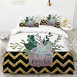 Morbido e confortevole Copripiumino Fiore Succulente Verde Speranza 220x240 Cm + 2 Federe 65x65 Cm Completo Letto per 2 Persone Cotone Lino Lavato (Forma 02,Singolo(150x200cm))