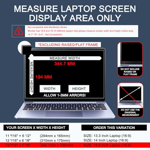 Image of 4-Way Laptop Privacy Screen Shield 15.6 Inch, Removable 16:9 Aspect 360 Privacy Filter Screen Protector for 15.6 Inch Laptop Computer, Anti Glare Blue Light Slide Mount Tabs Cover for Generic Laptop
