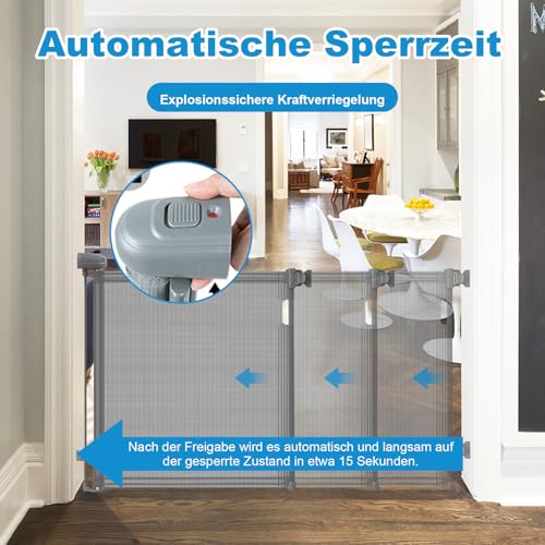 “Treppenschutzgitter Ausziehbare für Babys,0-140 cm,83 cm Hoch Baby Absperrgitter Treppenschutzrollo,Einhändig Bedienbar,Geeignet für Treppen/Türen/Innen & Außen türschutzgitter (140cm/grau)