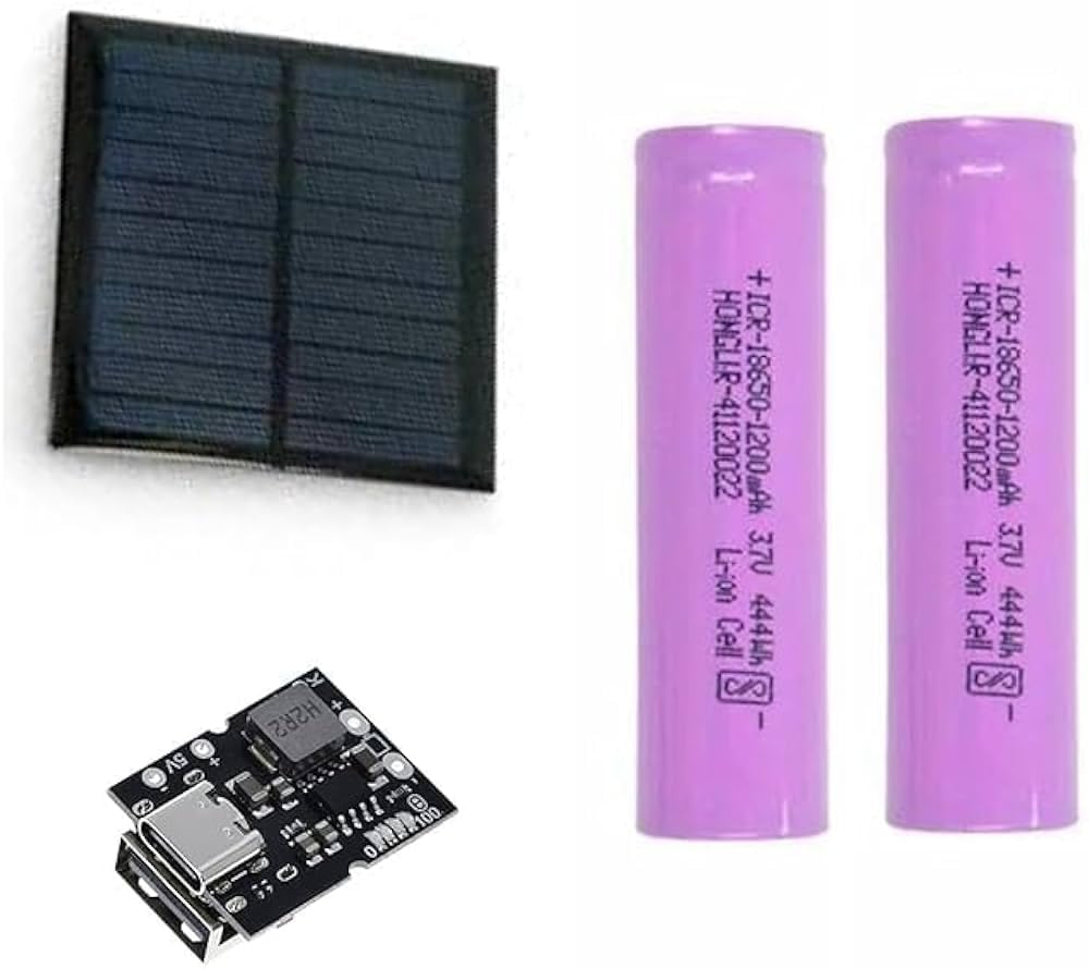 Sam Combo of Mini Solar Panel, 5V 100MA, 0.5W, 70x70mm, 10% Efficient, Polycrystalline Silicon, USB Type-C, DIY Charger + 2 * 1200mAh Cells + Power Bank Module-image-8