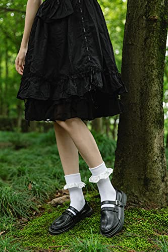 SEMOHOLLI Women Ankle Socks, Pearl Lace Ruffle Frilly Comfortable No-Show Cotton Princess Socks4