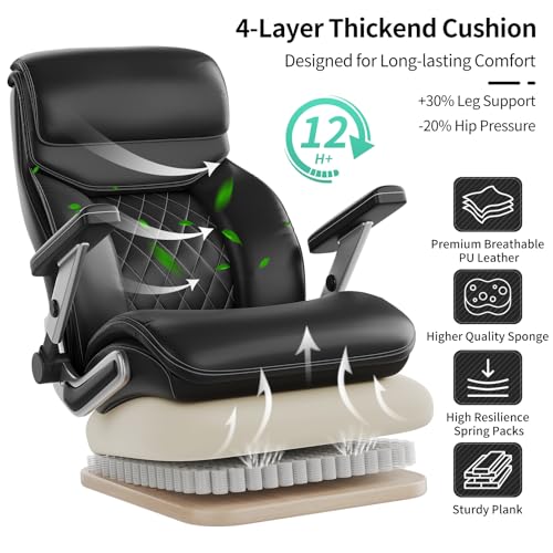 Image of Big and Tall Office Chair with 5D Arms, 600lbs Heavy Duty Desk Chair with Adjustable Lumbar Support, PU Leather High Back Ergonomic Executive Computer Chair with 3'' Silent Casters