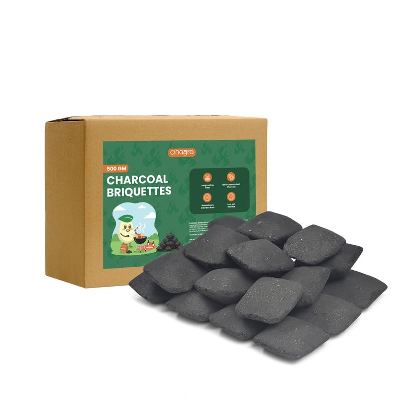 Image of Cinagro Charcoal Briquettes, 500g, All-Natural Coconut Shell, Low Smoke | Pillow Shape Long-Lasting Fire Cubes for Smoky Heat, Even-Burning for BBQ