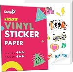 Koala Printable Papier adhésif en vinyle pour imprimantes jet d'encre et laser, 25 Feuilles Papier autocollant imperméable blanc brillant, 8.5x11 pouce papier d'imprimante pour imprimer votre propre stickers