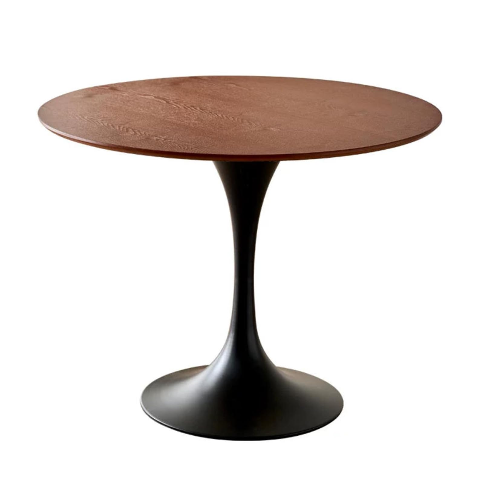 Mid-Century Modern Tulip Round Dining Table, 18mm Thick Solid Wood Waterproof Tabletop, Matte Black Cast Metal Pedestal Base, Small Coffee Side Table For Kitchen Living Ro(Size:50x50x75cm,Color:brown)