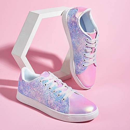 Image of LUCKY STEP Glitter Shoes Sparkly Bling Shiny Bedazzled Lace up Fashion Sneakers for Women