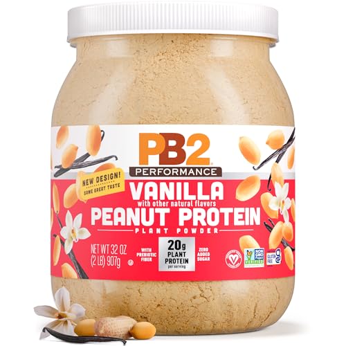 PB2 Performance Peanut Plant Based Vegan Protein Powder | 20g Complete Protein, No Added Sugar, Prebiotic Fiber | Dairy Free, Certified Vegan, Non-GMO, Gluten Free [Peanut w/Madagascar Vanilla, 2LB]