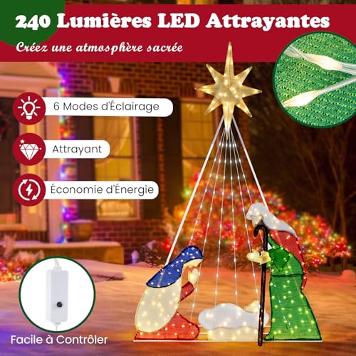 Sapin De Noël LED Lumineux 180 Cm COSTWAY-240 Lumières,8 Modes Et 4