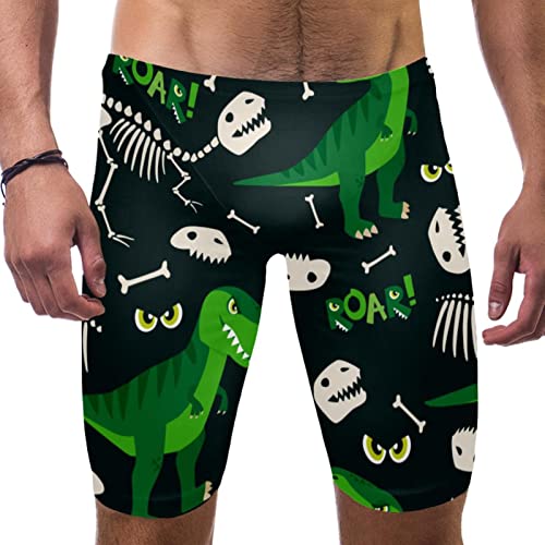 Traje de baño atlético de pierna cuadrada para hombre con dinosaurios verdes M