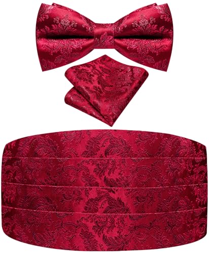 Image of Paisley Floral Tuxedo Cummerbund Bow Tie Pocket Square Set for Men