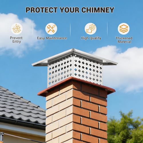 GarveeTech 13"x13" Chimney Cap, 304 Stainless Steel Animal Leaves Guard, Easy Bolt-On Install No Tools, Adjustable Metal Strips Bolts Screws, Coastal Rain Guard Oil/Coal Flue, Roof Protector by GarveeTech - Image 5