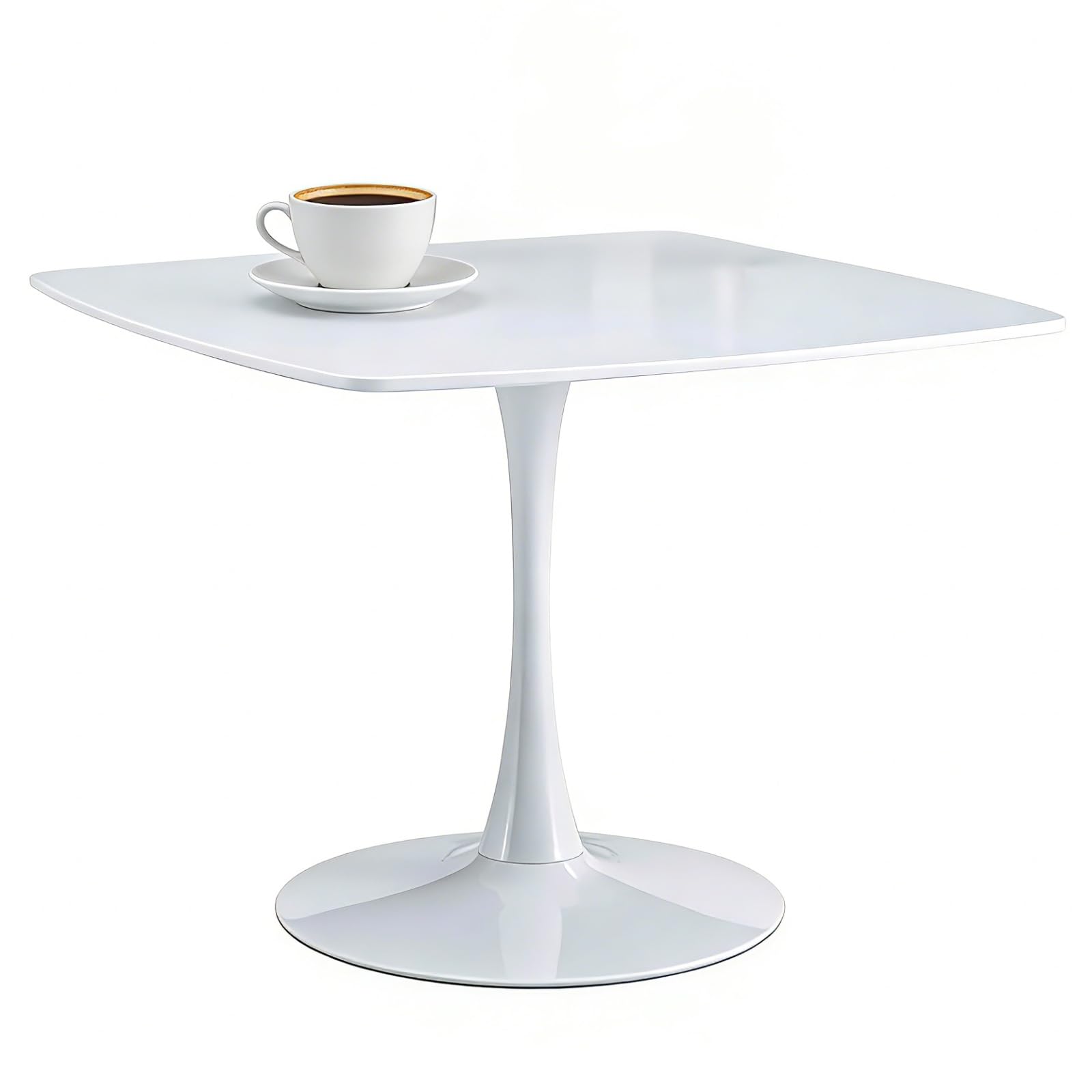 42 Inch White Square Dining Table, Mid Century Tulip Table for 4-6 People Modern Kitchen Dining Table with MDF Tabletop and Metal Pedestal Base