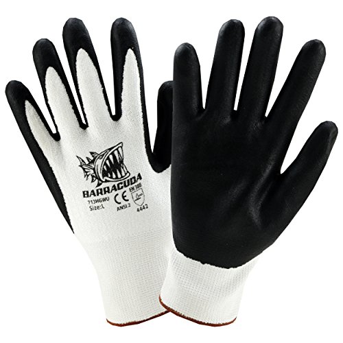 West Chester 713HGWFN Barracuda HPPE Shell Gloves- [Pack of 12] –2X-Large, Black Foam Nitrile Dip, Elastic Wrist