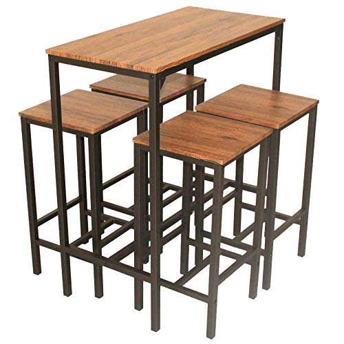YELLOO Mod. Ibiza Juego de Mesa de Bar y 4 taburetes Marrón H.97cm Design Muebles