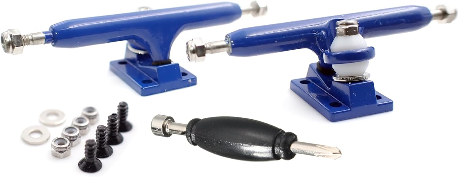 SPITBOARDS 32 mm Fingerboard Pro Trucks by, Real Lock Nuts, Single Axis, Kingpins, Rubber O-Ring Urethane Bushings, Optimised Hanger, Width 32 mm for Fingerboard Tuning & Assembling (Navy)