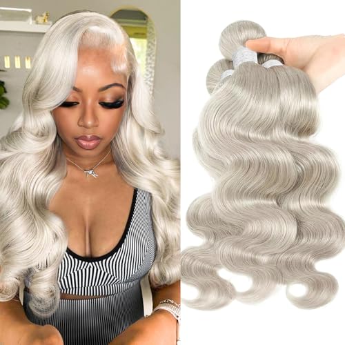 Platinum Silver Human Hair Bundles Body Wave 16 16...