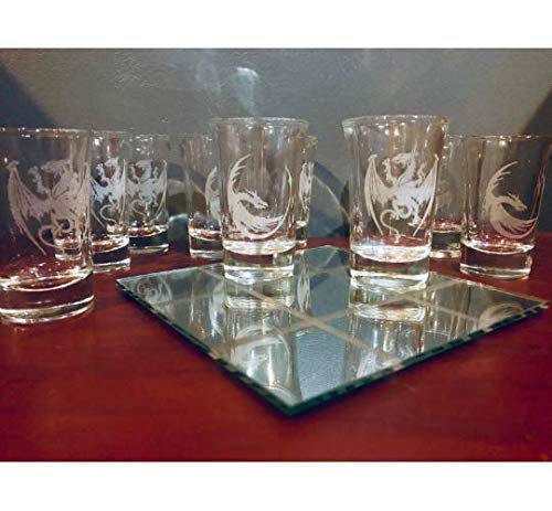 Engraved Dragon Shot Glass Tic Tac Toe Game, Glass Dragon, Dragon glass, Tic Tac Toe, Engraved Mirror, Father's Day