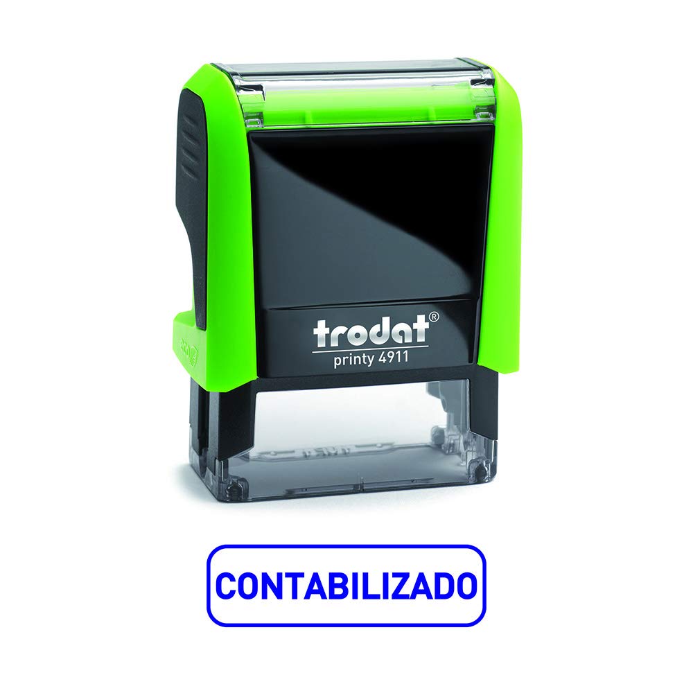 Trodat 4911 Printy Commercial Formula Stamp with Spanish Text Self Inking Size of Text Plate 38 x 14 mm Blue