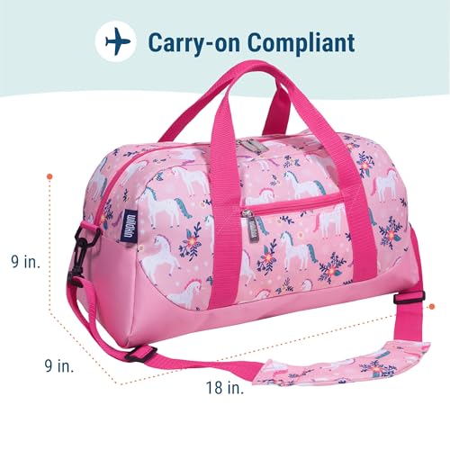 Image of Wildkin Kids Overnighter Duffel Bag - Carry-On Travel Bag for School & Sleepovers, Lightweight, Durable, Boys & Girls Ages 4-15 - Magical Unicorns