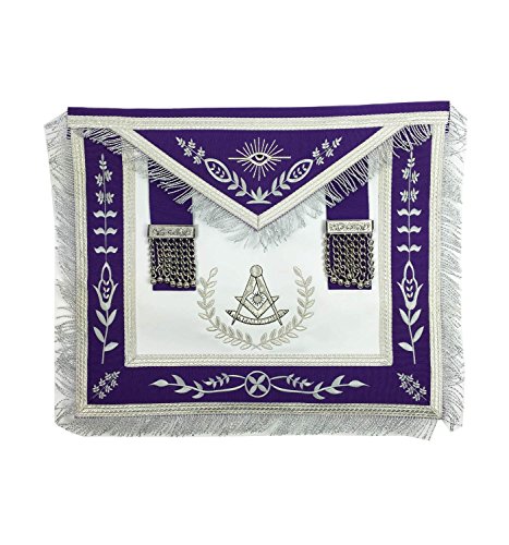 Unique Regalia Masonic Grand Lodge Past Master Apron Silver Machine Embroidery Purple Apron MA035