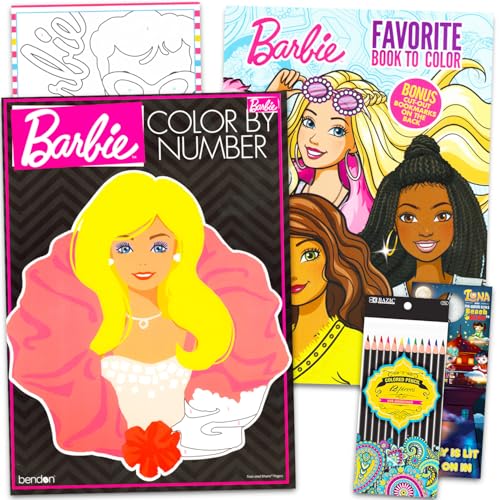 Barbie Color by Number Coloring Book Set for Kids, Teens Adults Girls - Barbie Relaxation Activity Bundle with Advanced Color by Number Book, Coloring Book, Colored Pencils and More