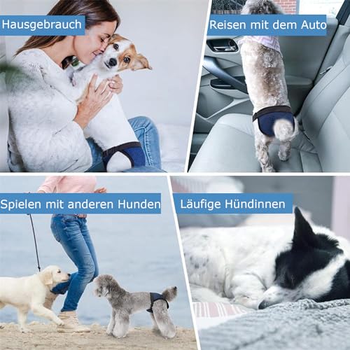 Voarge 2 Pack Unterhosen für Hunde,Wiederverwendbare Hundewindeln mit 6 Hygienepad,Warm, Menstruation, Waschbar, Windel, Schutz für Hunde,Schwarz und Blau (S)
