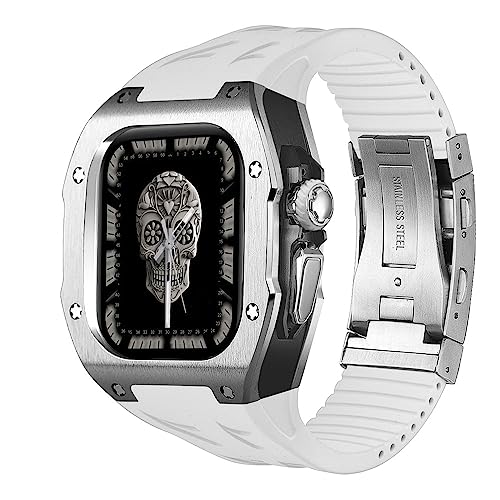Romluous Rm Mod Kit Ultra2 Ultra 49mm Titanium Alloy Case+rubber Band Men for Apple Watch Replacement Accessories Modification iwatch (Color : W-s-b, Size : For 49mm)