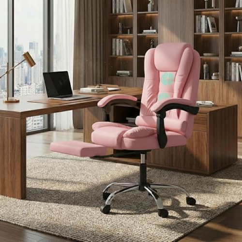 Image of Casa Copenhagen Italia Leatherette Office Chair for Work | Boss Chair, Luxurious Cushioned Arms & Seat, 2 Point Back Massager, Adjustable Leg Rest, Heavy Duty Metal Base (Pink)