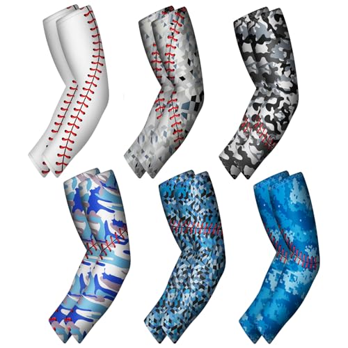 Skicuff 6 Pairs Baseball Arm Sleeve Youth Elbow Sports Compression Shooter Sleeves for Youth Adult Basketball Football Sports(Medium)