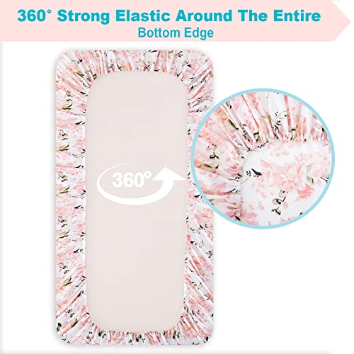 Image of Crib Sheets Girl 2 Pack Set, 2 Pack Toddler Bed Sheets Set, Floral Print Fitted Crib Sheet for Standard Crib & Toddler Mattress