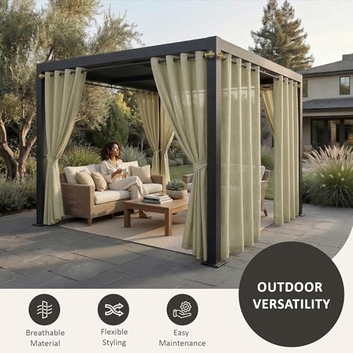 Image of Kuber Industries 2 Pcs Polyester Linen Door Sheer Curtain 7 Feet for Home Decor | 8 Eyelet with Curtain Multiple Use for Living Room /Bedroom | Plain - Chikoo