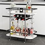 Benoss Black Home Bar Cart on Wheels, Mobile Serving Wine Cart with Glass Holder and Wine Rack, Mode