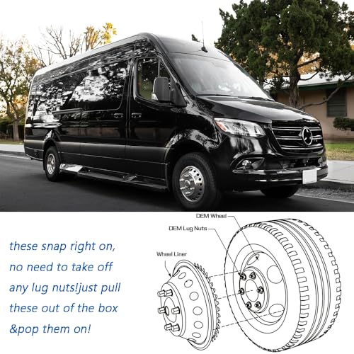 Image of 16 inch Polished Stainless Steel Dullay Wheel Simulators fit for 2007-2025 Dodge, Mercedes and Freightliner Sprinter Van,4pcs Front Rear 6 Lug 18 Hand Hole snap on Wheel Cover k16a