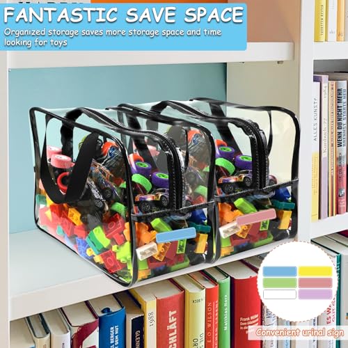 Image of 6 Packs Widen X-Large Toy Storage Bags 12.6x9.25x6.9In with Labels, Reusable Clear PVC Board Game Storage, Travel Waterproof Organizer Bags with Zipper for Building Blocks, Puzzle, Stuffed Animals