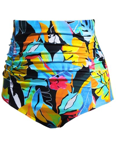 Image of Tempt Me Women's High Waisted Swimsuit Bottom Tummy Control Ruched Bikini Bottom Vintage Swim Bottom Tankini Briefs