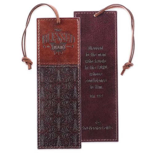 Christian Art Gifts Vegan Faux Leather Scripture Bookmark for Men: Blessed Man - Jeremiah 17:7 Inspirational Bible Verse Heat-Debossed, Faith-Based Reading Book Accessory w/Cord Tassel, Two-Tone Brown