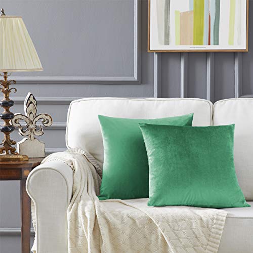 Image of GIGIZAZA Teal Velvet Decorative Throw Pillow Covers for Sofa Bed 2 Pack Soft Cushion Cover (Teal, 20 x 20- Set of 2)