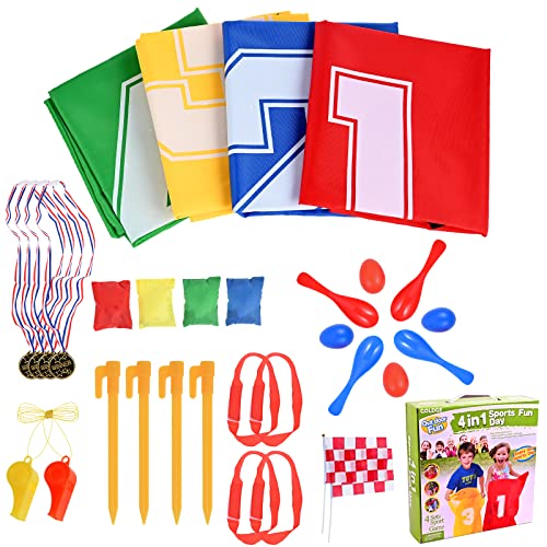 GOLDGE 32PCS 4-in-1 Ensemble de Sports Day Jeux Fournitures, Course À 3 Pattes, Jeu De Lancer Sacs De Fèves, Course Aux Oeufs, Jeux pour Indoor Family, Outdoor, Journées Sportives – Image 3
