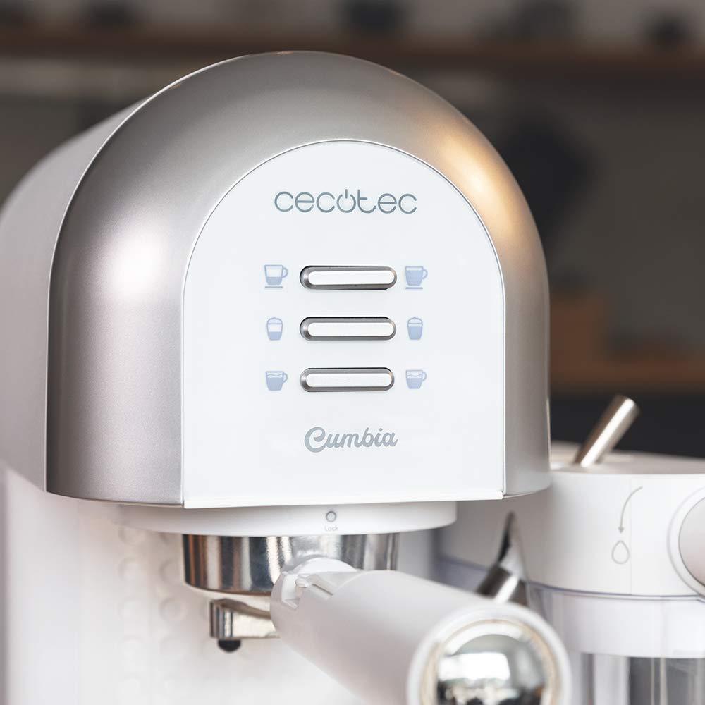 Cecotec Macchina da Caffè Semi automatica Instant-ccino 20 Chic Serie Bianca. per caffè macinato e capsule, 20 barrette, serbatoio per latte 0,7 ml, serbatoio per acqua 1,7 litri, 1470 W.