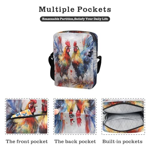 messenger bag crossbody mens shoulder bags crossbody Cross Body Purses Adjustable Strap for Outdoor Daily Outdoor Daily- Rooster Ink Style Chicken2