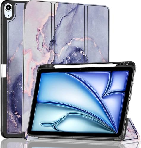 Image of ProElite Case for Apple iPad Air 11 inch M4 /M3 /M2 2026 /2025 /2024, Air 5th /4th Gen 10.9 inch [Auto Sleep /Wake Cover] [Pencil Holder] [Soft Flexible Case] Recoil Serie, Marble Purple