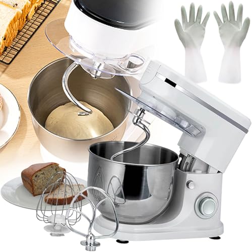 Stand Mixer,Professional Stand Mixer with Gloves, 3 Mixing Heads, 7 Speeds Adjustable - Perfect for Fast Food Restaurants and Home Baking,White