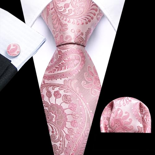 Image of YOHOWA Mens Ties Set Wedding Paisley Neckties with Handkerchief Cufflinks Formal Business