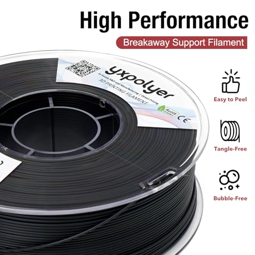 Image of YXPOLYER Breakaway Support Filament 1kg 1.75mm Black with Heat-Resistant Reusable AMS-Compatible Spool, Solvent-Free Support Material for Nylon, PA-CF, PPS, PC-CF, and More Engineering-Grade Filament