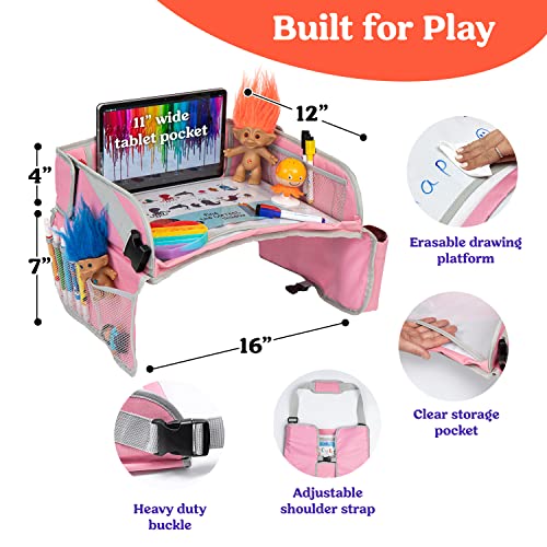 PILLANI Kids Travel Tray for Car - Car Seat Tray for Kids Travel, Road Trip Essentials, Carseat Table for Roadtrip Activities - Must Have Toddler Lap Desk Organizer for Airplane - Car Accessories - Image 2