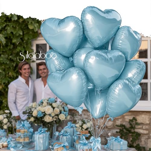 Image of 15Pcs Blue Heart Balloons Helium 18 Inch Foil Balloons | Heart Shaped for Valentines Day Engagement Anniversary Birthday Bridal Wedding Party Decorations