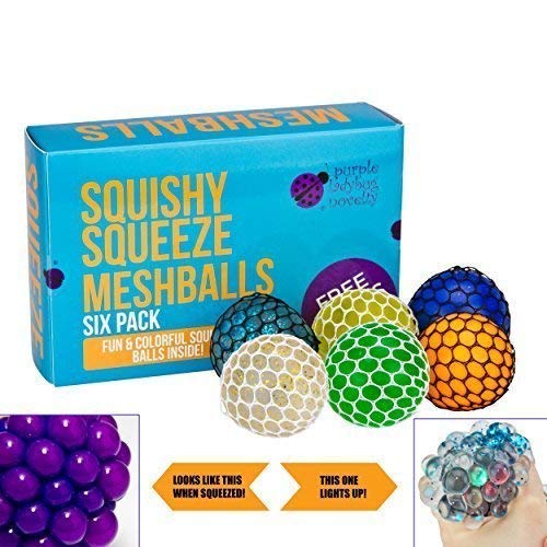 Colorful Squishy Mesh Balls Variety Pack for Kids and Adults! 6 Squishy Mesh Balls Set for Stress & Anxiety Relief: 1 LED Light Up, 2 Glitter, & 2 Color Changing Mesh Stress Balls! Great Sensory Toys!